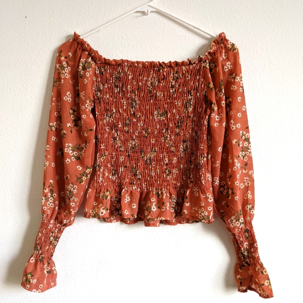 Women's Heart and Hips long sleeve floral peasant crop top